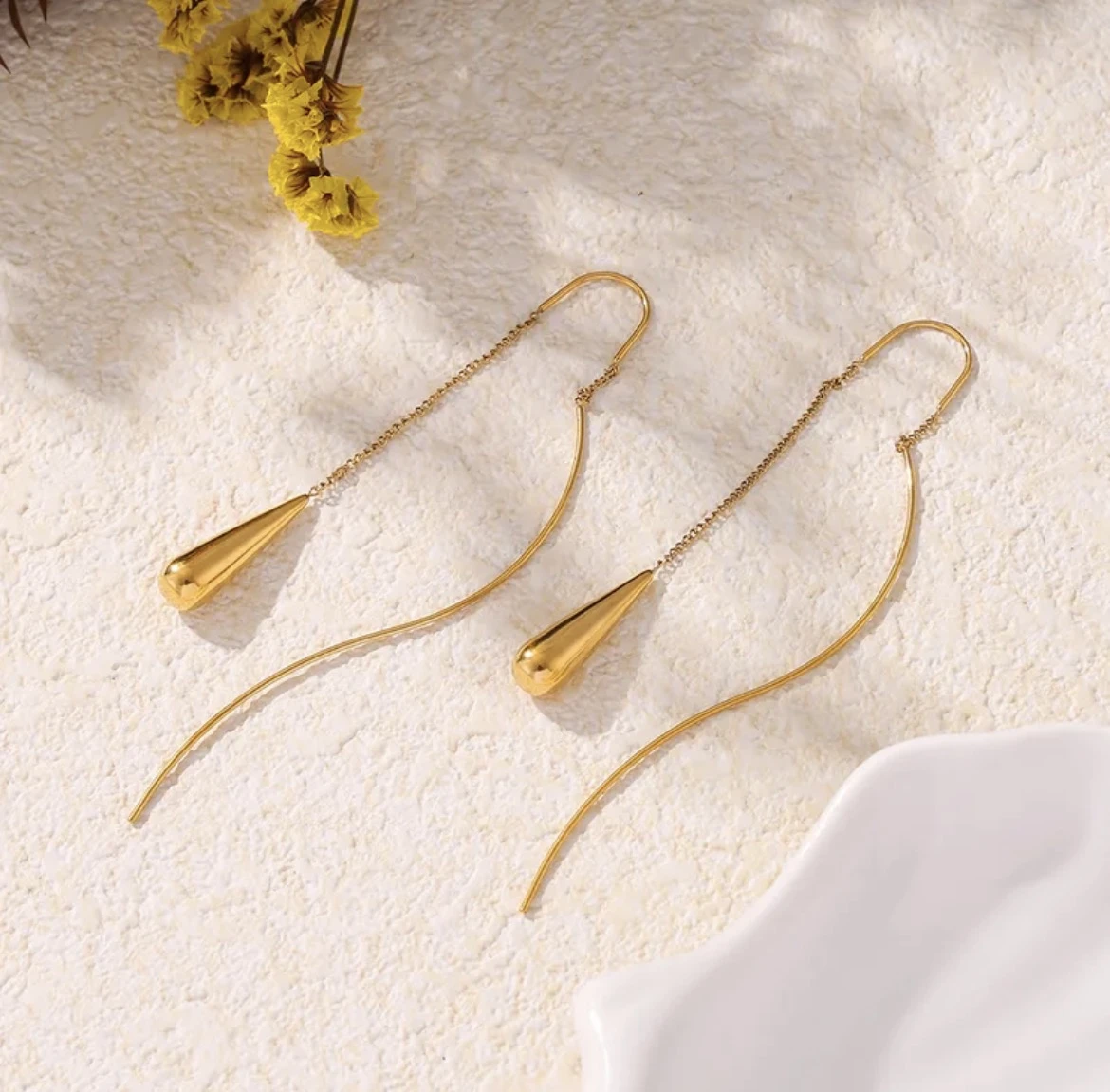 Gold Water Drop Tassel Earrings